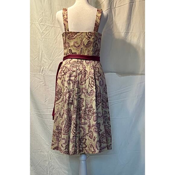 Ann Taylor Loft Dress Women's Tan/Purple Paisley A-line Sleeveless Belted Sz 0 - Picture 2 of 9